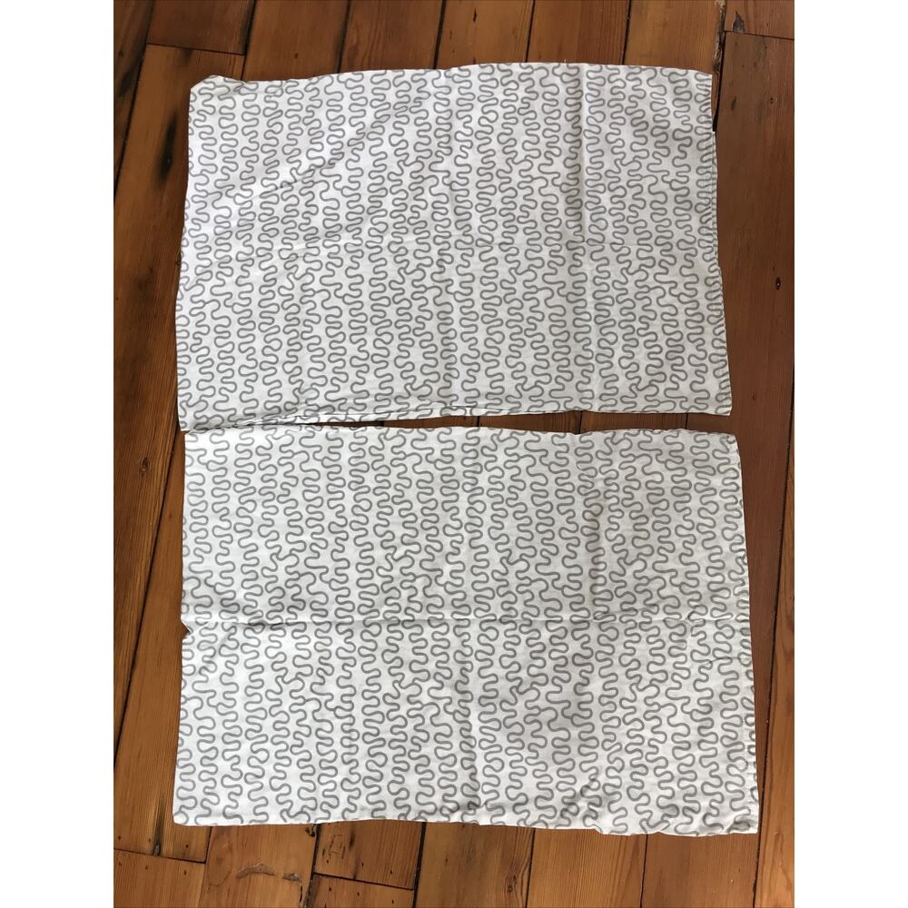 Set Pair 2 IKEA Krakris White Gray Squiggle Pattern Standard Cotton Pillow Cases